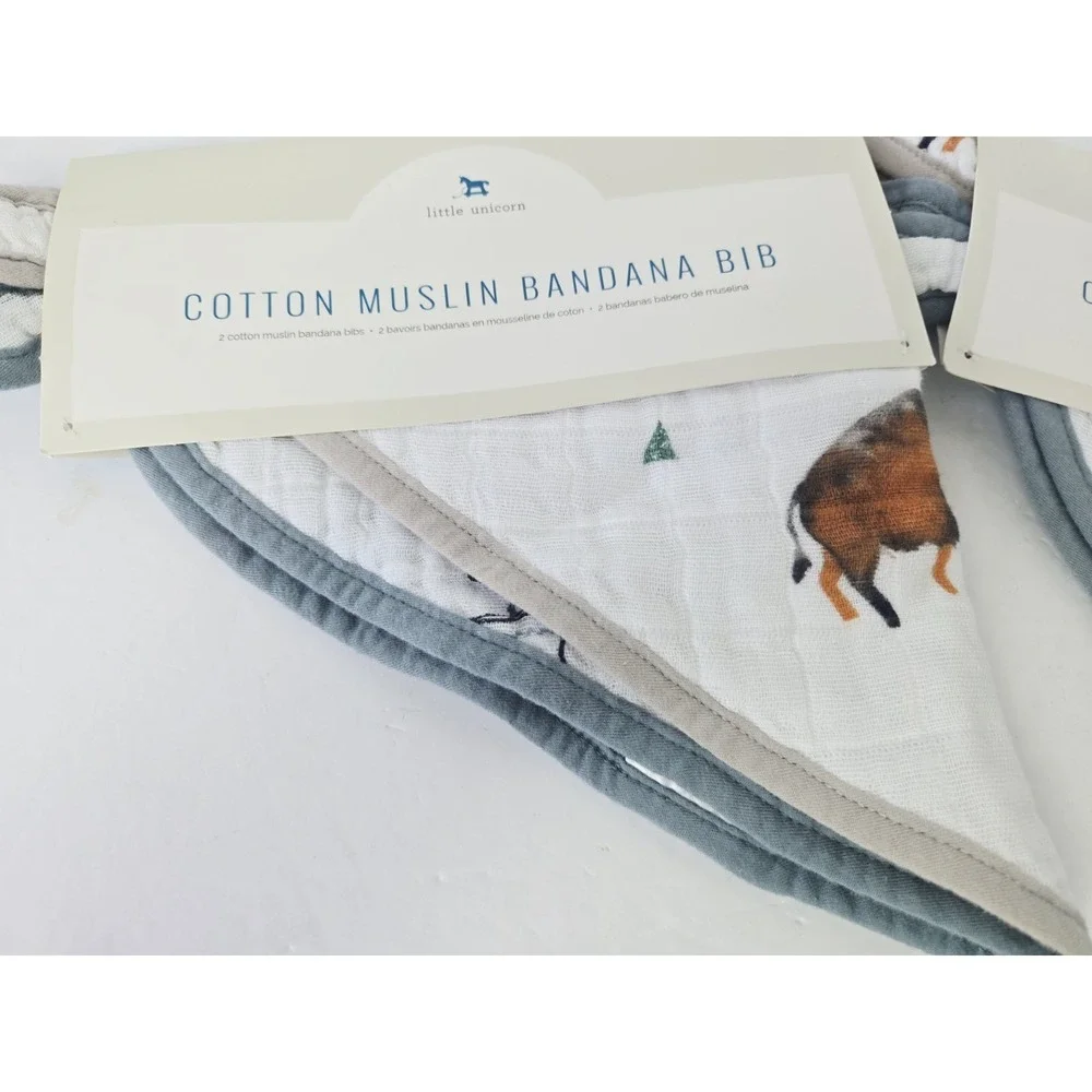 NEW Cotton Muslin Bandana Bib Set 2 Buffalo Cactus wild west Little Unicorn x2